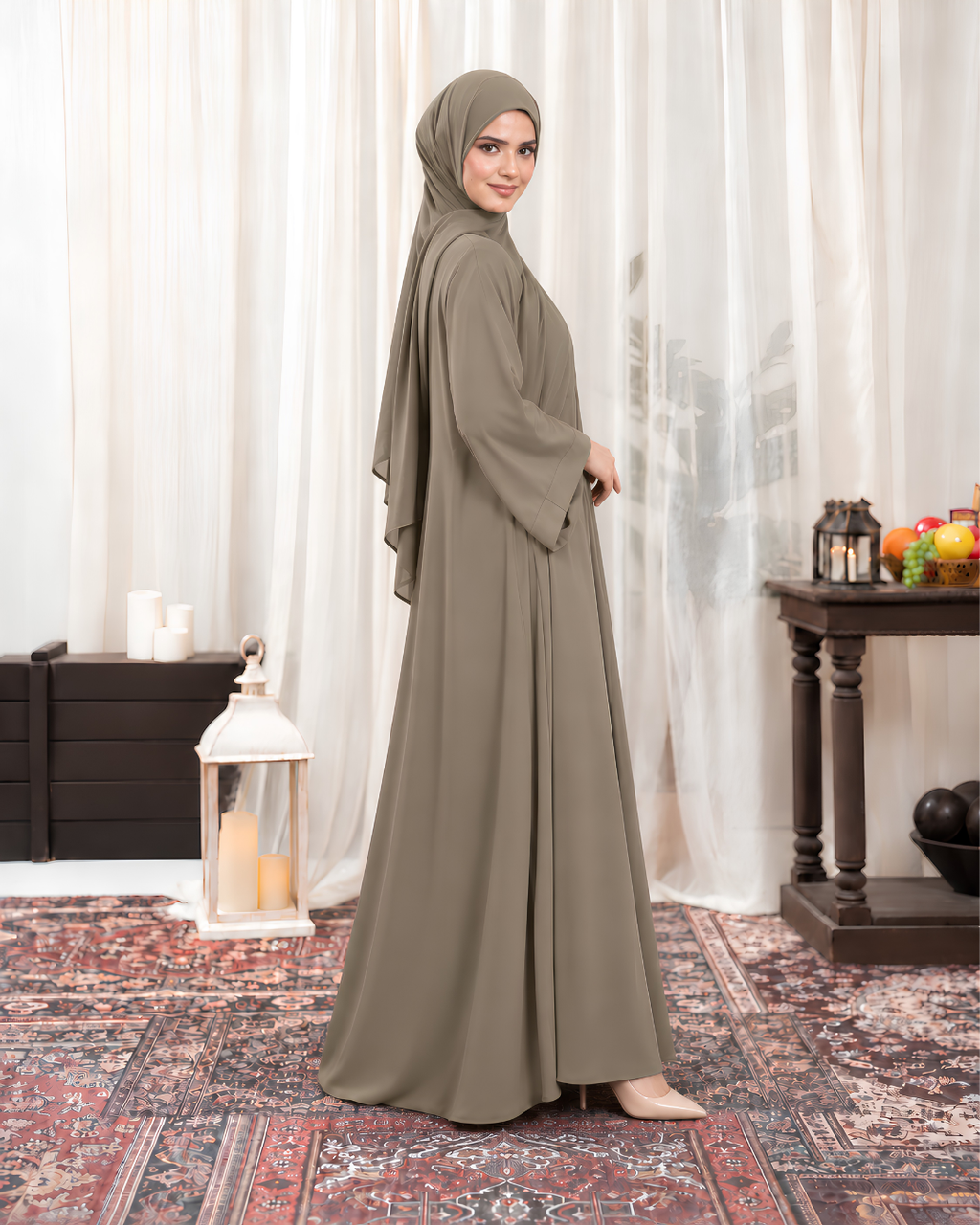 Mushroom Pleated Nida Abaya
