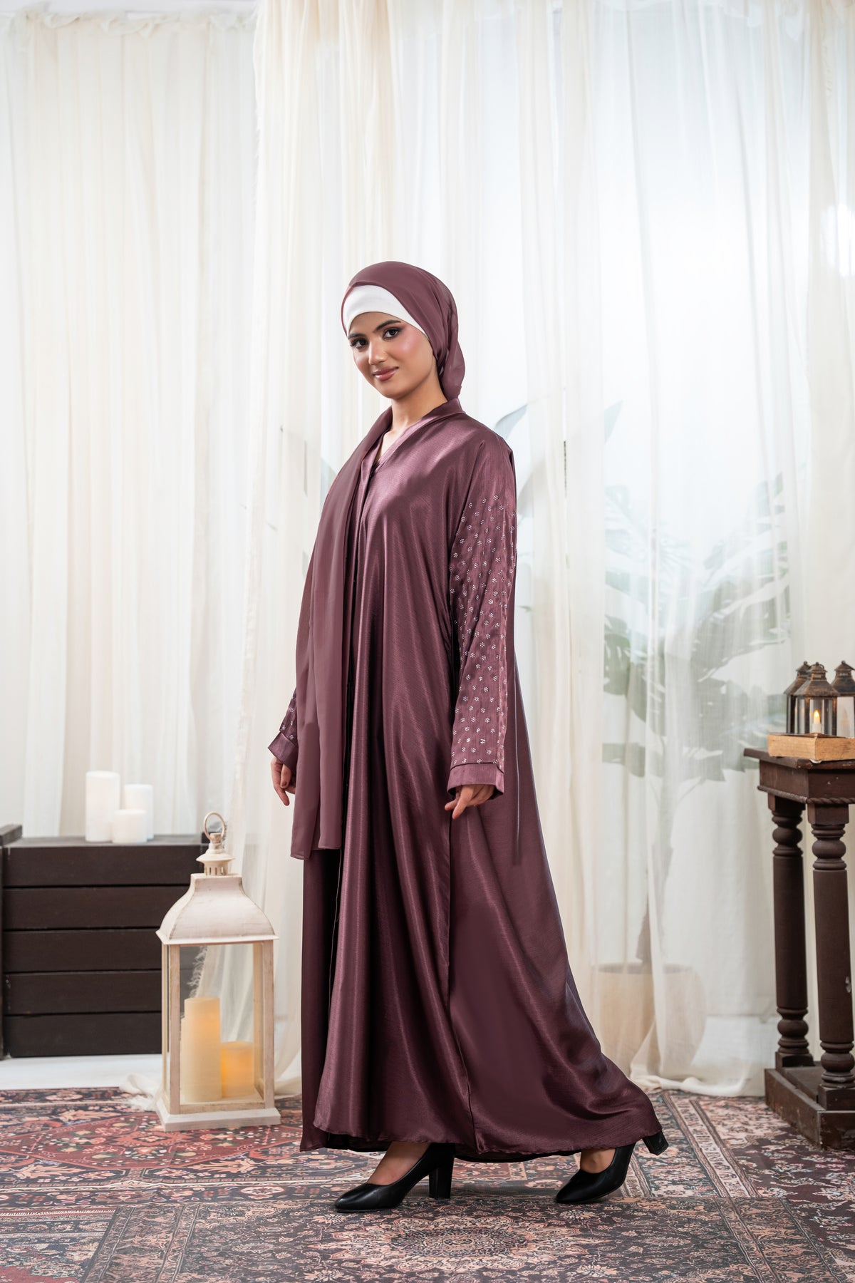 Plum Aura Silk Abaya