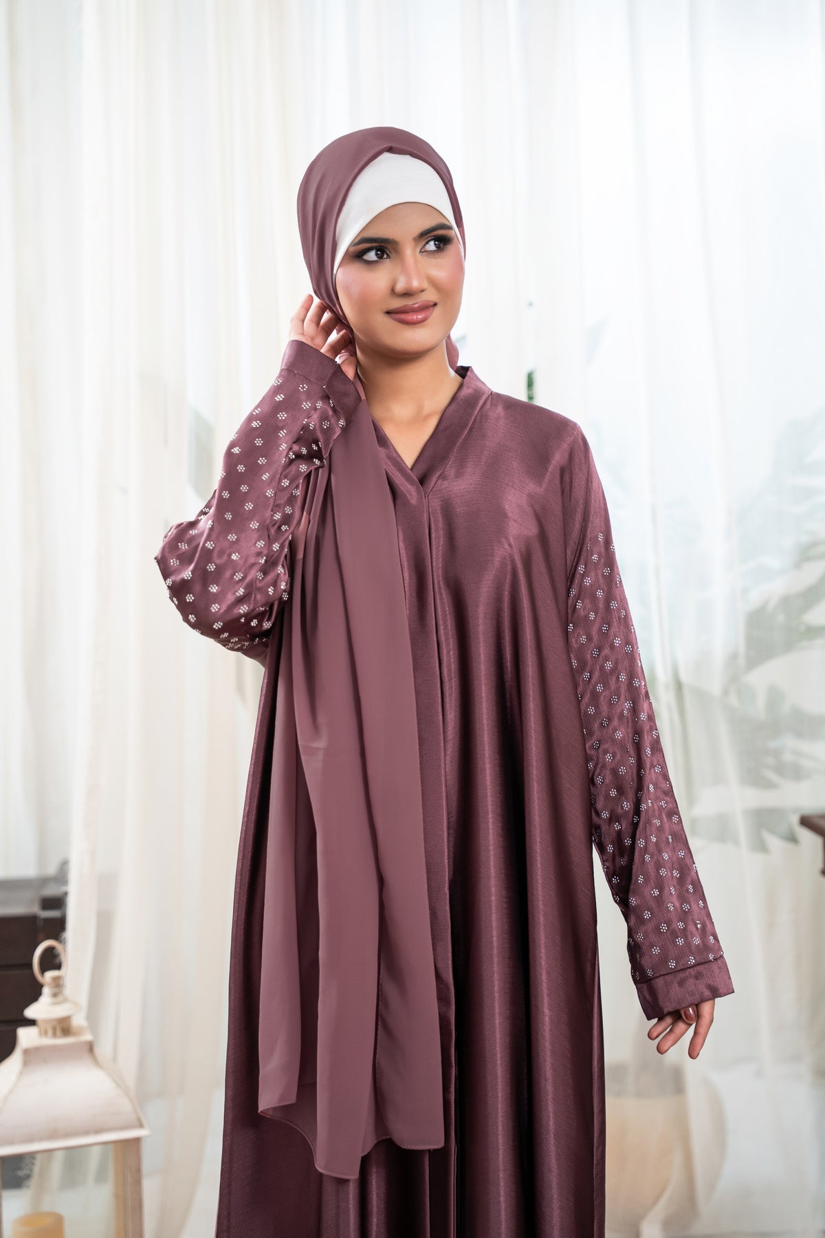 Plum Aura Silk Abaya