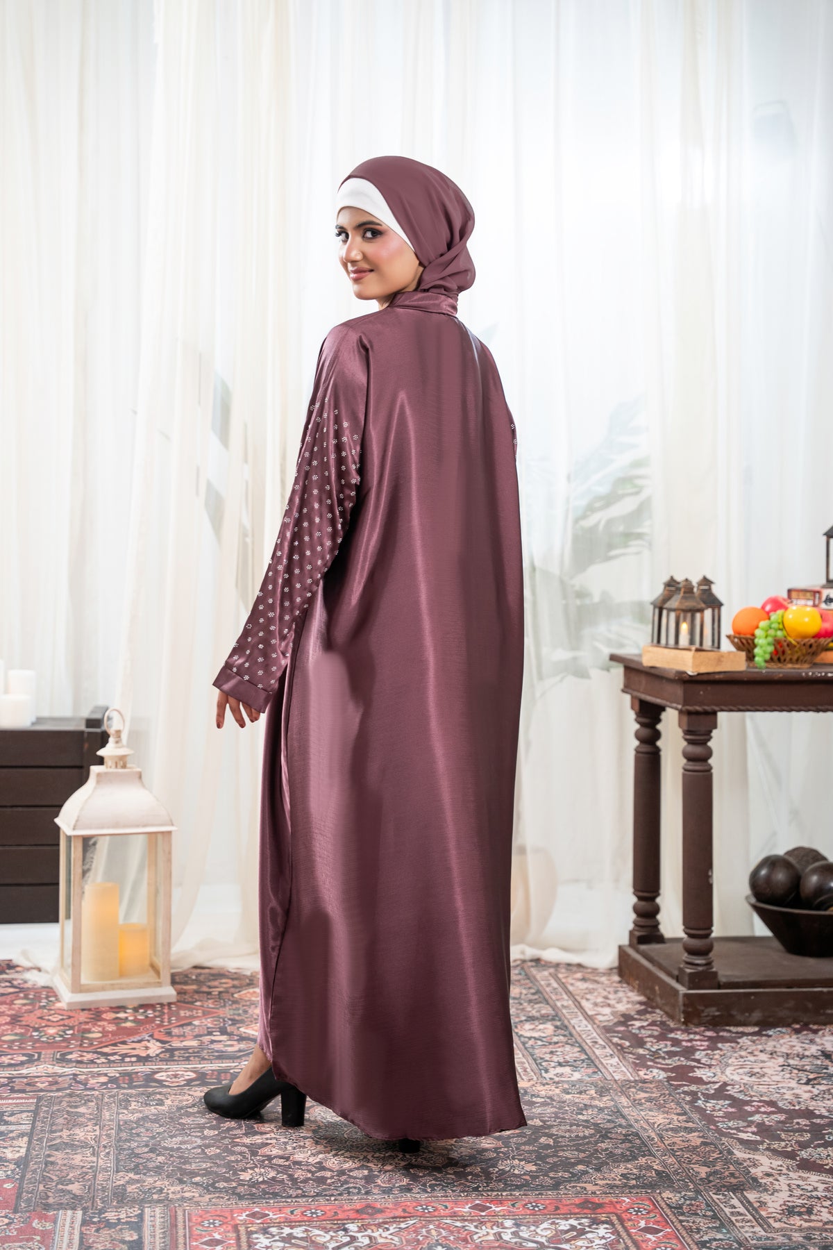 Plum Aura Silk Abaya