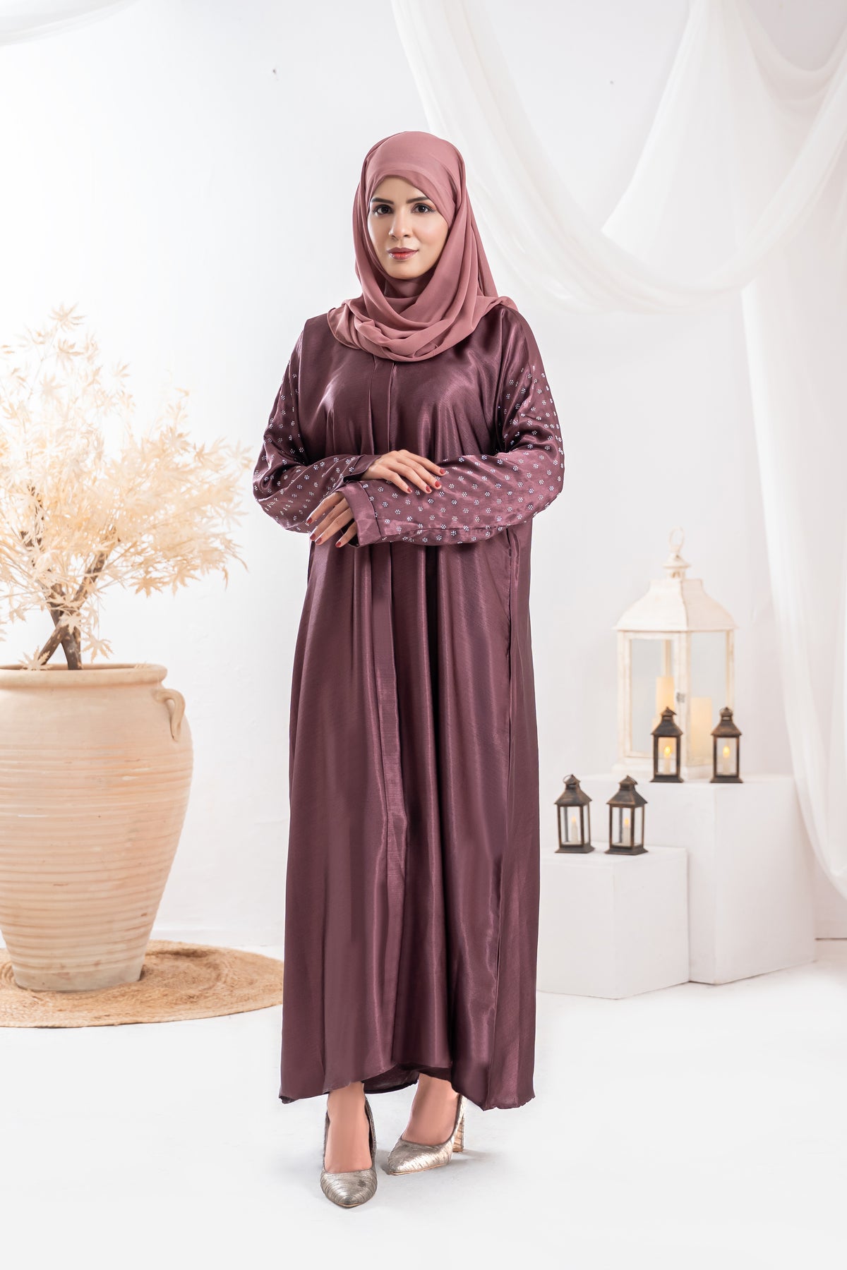 Plum Aura Silk Abaya