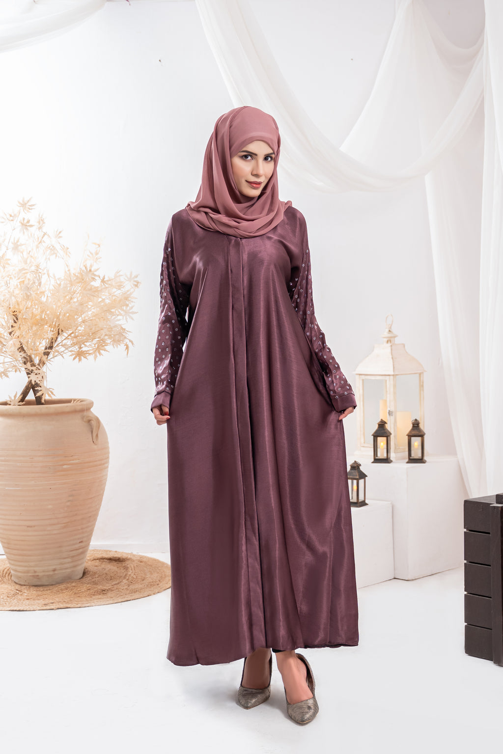 Plum Aura Silk Abaya