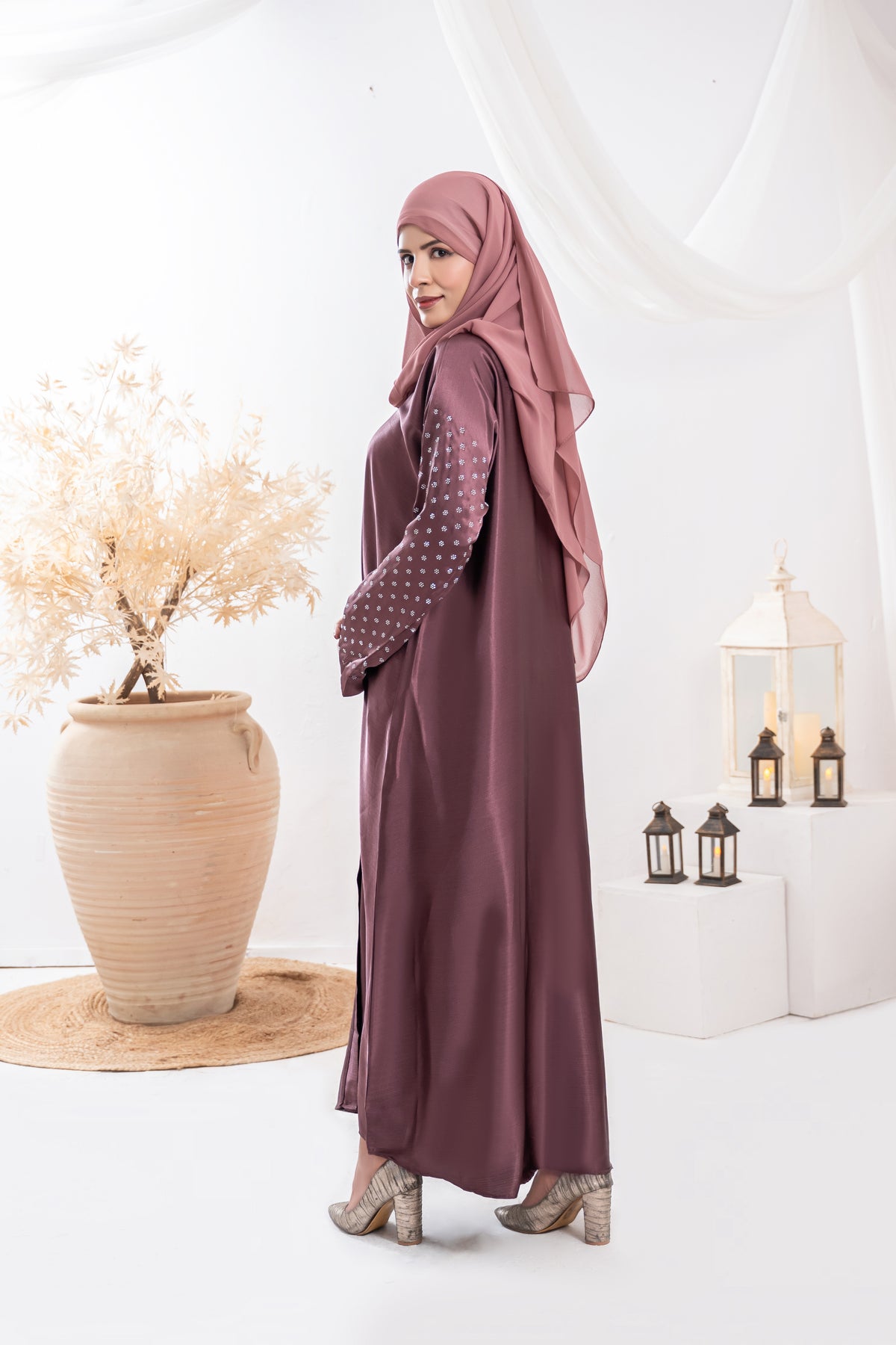 Plum Aura Silk Abaya